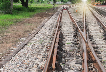 Fototapeta na wymiar railway track on gravel with concrete rail ties
