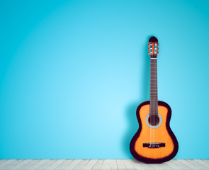 Guitar in blank empty room background. in the style nostalgia