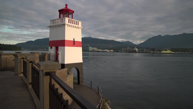 Brockton Point Lighthouse, Vancouver 4K. UHD. Brockton Point Lighthouse, Burrard Inlet dolly shot. 4K. UHD.
