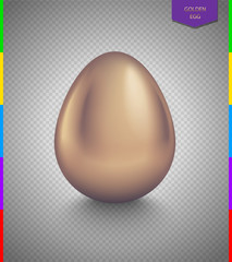 Glossy golden egg isolated on transparent background. Design element for Easter, business benefit concept. Object with reflection and shadow