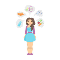 Healthy lifestyle concept. Fit and slim woman with icons showing her healthy habits as sport and diet.