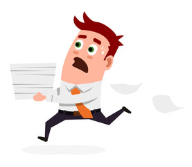 Business flat character is carries documents with panic