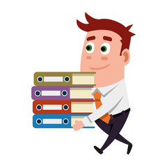 Business flat  character is  carrying folders.
