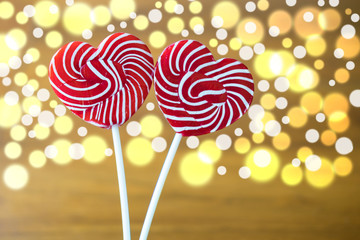 Candy hearts with bokeh.