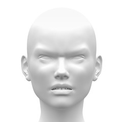 Blank White Female Angry Face Emotion - Front view