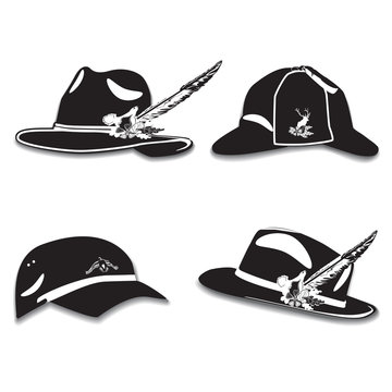 Vector set of men's hats, deerstalker hat and cap in flat style