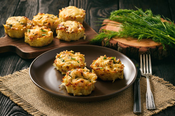 Appetizer - potato muffins with chicken meat and cheese.