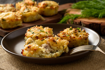 Appetizer - potato muffins with chicken meat and cheese.