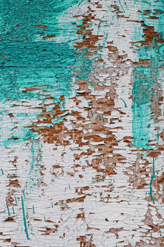 old wooden wall background with shabby grunge peeling paint close up. template for design © Ju_see