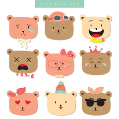Cartoon icon collection with bear