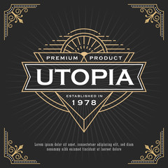 Vintage line frame design for labels, banner, logo, emblem, apparel, t- shirts, sticker and other design object. Vector illustration