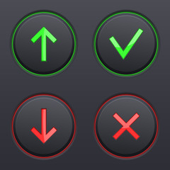 Set on black buttons. Up and down arrows, cancel and submit signs