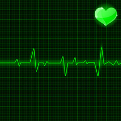 Green electrocardiogram. With heart symbol
