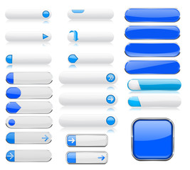 Blue and white menu buttons. Interface elements with metal frame