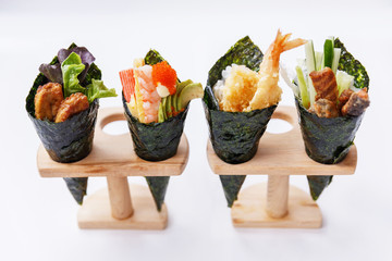 California Hand Roll Sushi Set : Foie Gras, Shrimp with Kani, Tamagoyaki, Avocado and Tobiko....