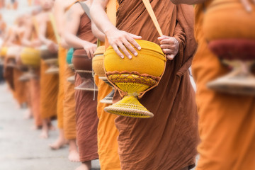 Buddhist Monks Line up in Row