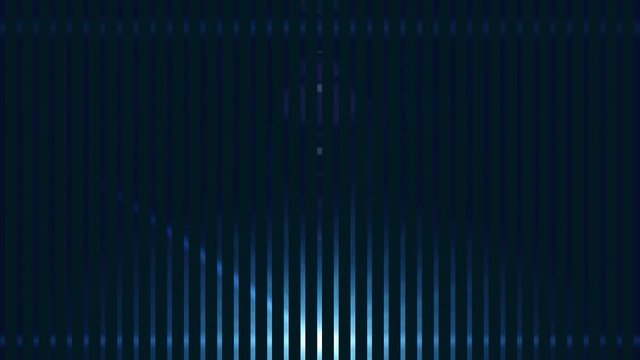 Bright light with lens flare moving. Background with black bars and spotlight beam. 