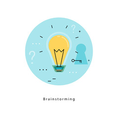 Light bulb icon for idea, brainstorming, creative thinking, analysis, education, research, learning, trainings, courses. Flat line business vector illustration banner for mobile and web graphics