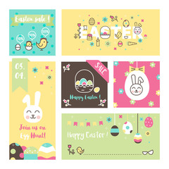 Egg hunt invitation banner. Sale tags. Modern line vector Easter illustration. Website banner or header. Ostern sunday spring celebration.