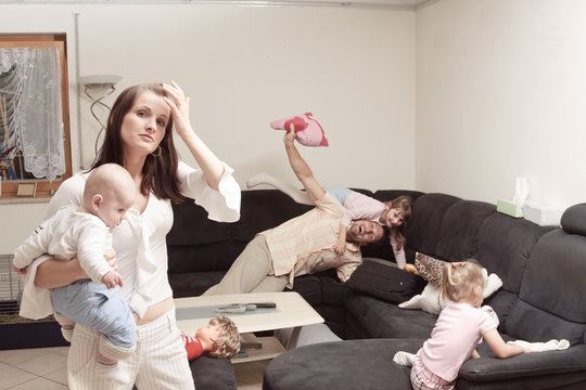 Stressed Mother With Family