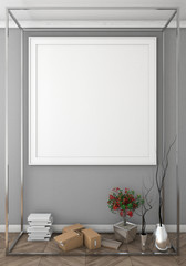 mock up poster with pastel hipster minimalism interior background, 3D rendering, 3D illustration