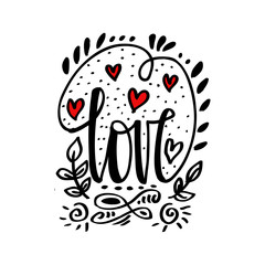 Love hand lettering with decorative ornament.