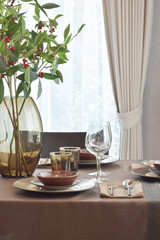 Modern classic dining set on wooden table in the elegence dining corner