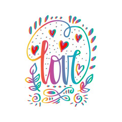 Love hand lettering with decorative ornament.