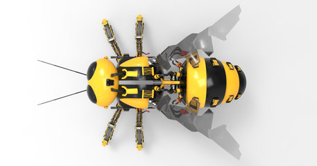 3D Illustration Of A Black And Yellow Mechanical Robot Bee