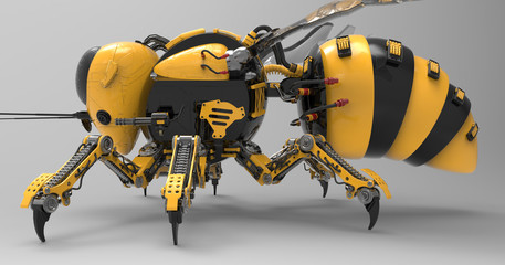3D Illustration Of A Black And Yellow Mechanical Robot Bee © Josh McCann