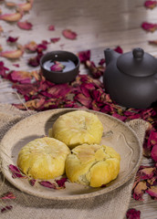 Rose moon cake traditional cake  - Chinese mid autumn festival food