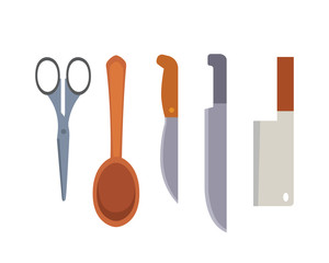 Vector Set Kitchen Utensils. cooking tools flat style. cook equipment isolated objects