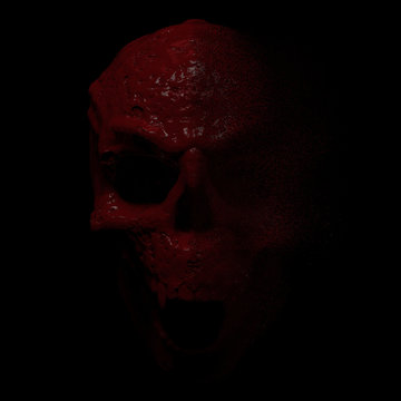 3D Illustration Of A Vampire Demon Skull Disintegrating On A Bla