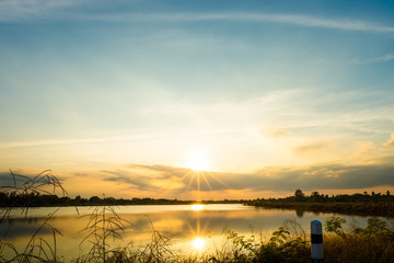 Fototapeta premium sunset on the lake landscape