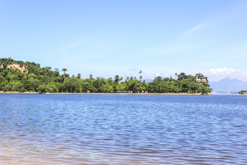 Brazil, State of Rio de Janeiro, Paqueta Island, View of the island park and the bay