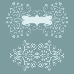 Set of  blue damask ornamental elements. Vintage style. Vector illustration.