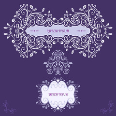 Set of calligraphic design elements: frame and label decoration. Floral ornament. Vintage style. Vector illustration.