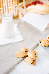 Organic breakfast - home made bagels on table.