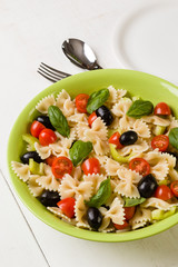 farfalle salad on white table
