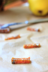 Pieces of quince jam. Delicious paste.