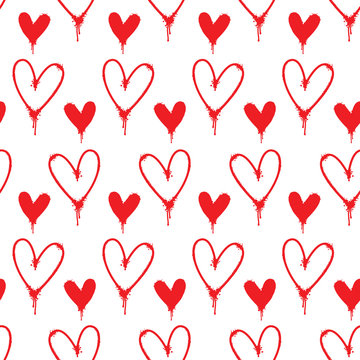 Red spray painted hearts seamless pattern