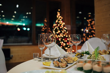 Christmas buffet, table and wine glasses,catering