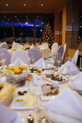 Christmas buffet, table and wine glasses,catering