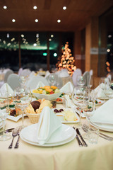 Christmas buffet, table and wine glasses,catering