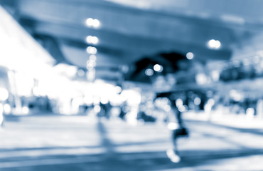 Abstract blur airport interior for background at Hong Kong with blue tone