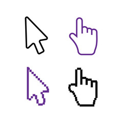 Pixel cursors icons mouse hand arrow. Cursors vector set
