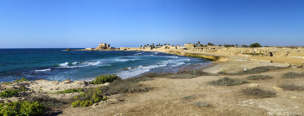 National park Caesarea on the coast of Mediterranean sea, Israel