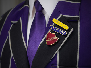 School boys blazer with three school badges