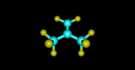 Perfluoroisobutene molecular structure isolated on black