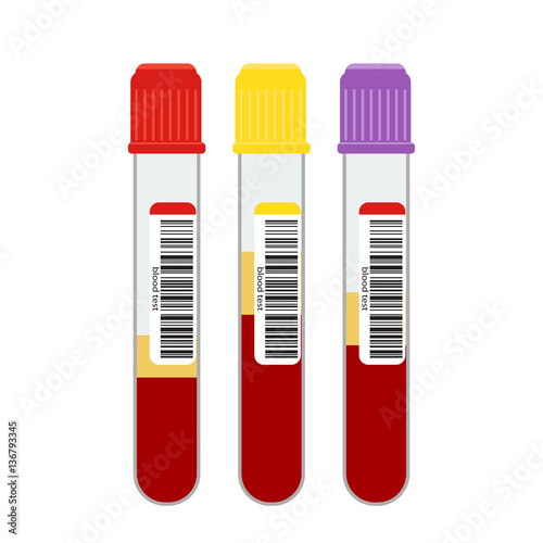 "Blood samples in glass vials with a bar code .Blood sample in vitro